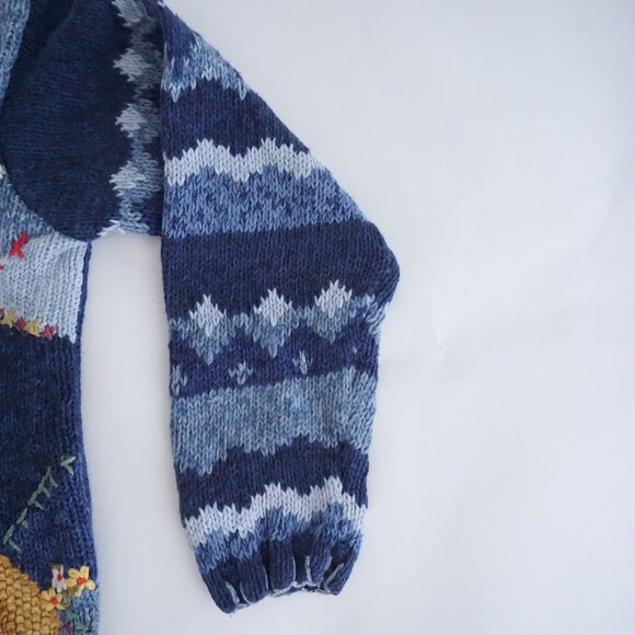 Vintage Casual Corner Blue Teddy Bear Holiday Cardigan Festive Grandmacore L - Picture 4 of 10